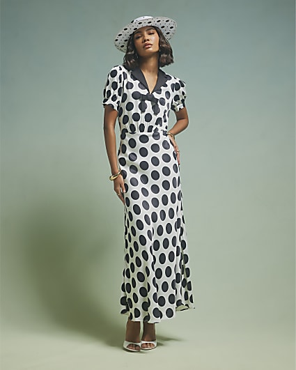 Black Premium Polka Dot Midi Dress