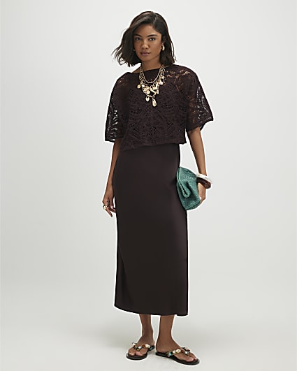 Brown Hybrid Satin Slip Dress