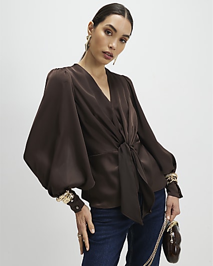 Brown Knot Front Top