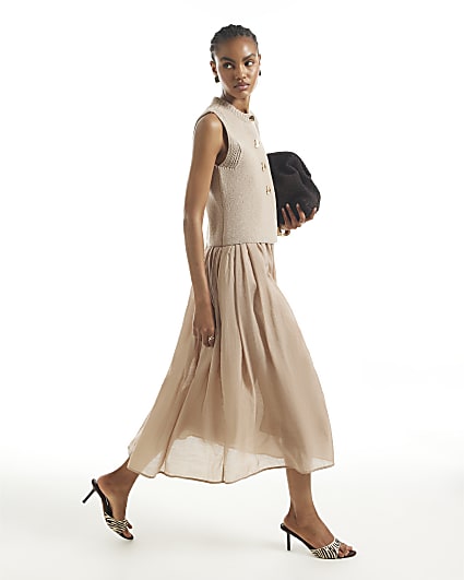 Beige Crochet Whipstitch Maxi Dress | River Island