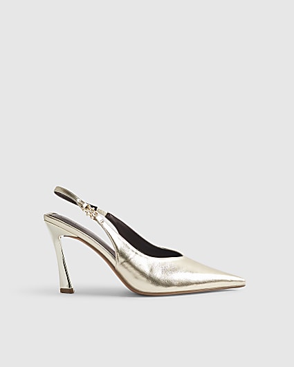 Gold Slingback Logo Court Heels