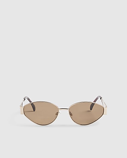Brown Cat Eye Metal Slim Sunglasses