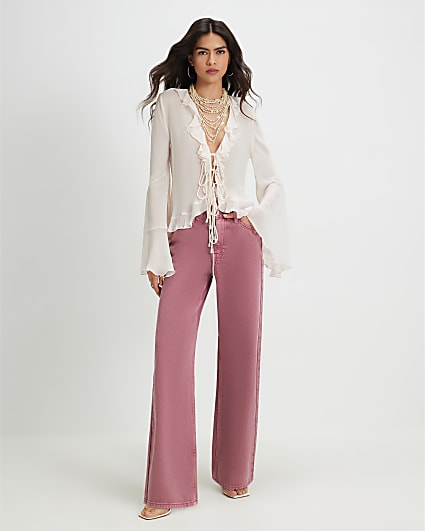 Pink High Waisted Relaxed Straight Leg Jeans