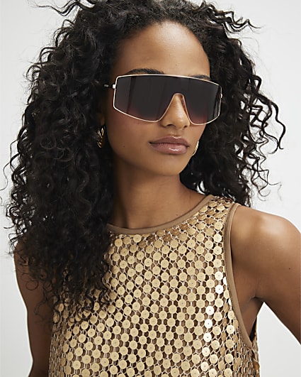 Brown Metal Frame Visor Sunglasses
