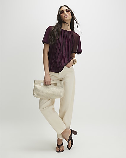 Red Pleated Hybrid Short Sleeve T-Shirt