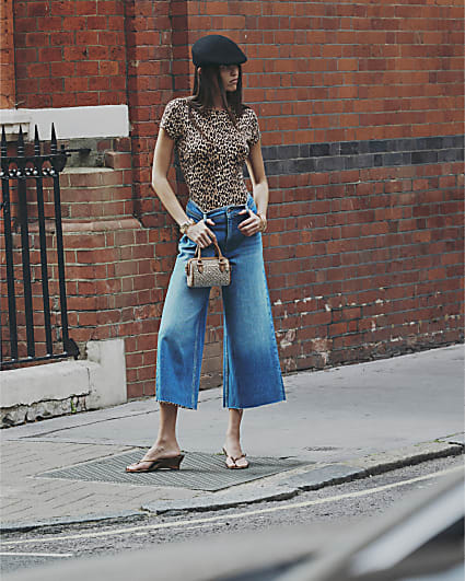 Blue Raw Hem Culotte Jeans