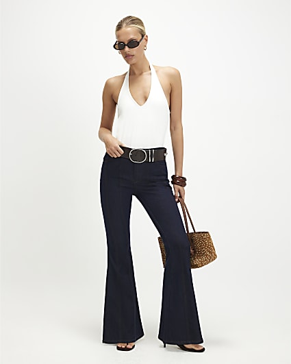 Blue Seam Detail Flare Leg Jeans
