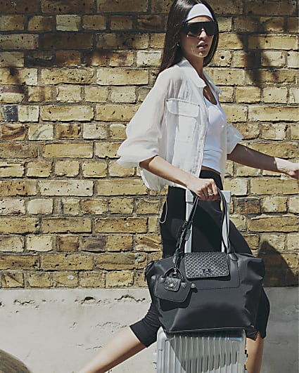 Black Flap Over Shopper Bag
