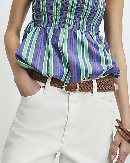 Brown Faux Leather Braided Belt