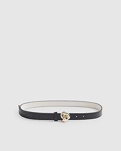 Black Faux Leather Skinny Knot Belt