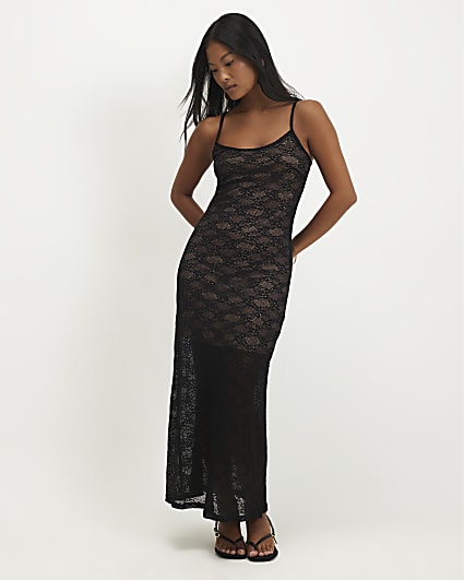 Petite Black Lace Maxi Dress