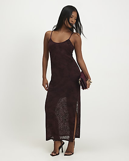 Petite Burgundy Sleeveless Devore Maxi Dress