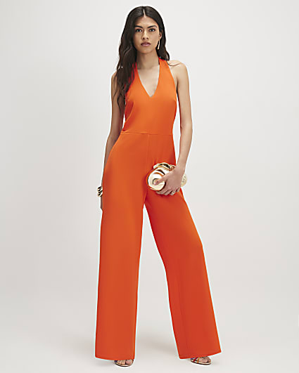 Orange Halter Neck Jumpsuit