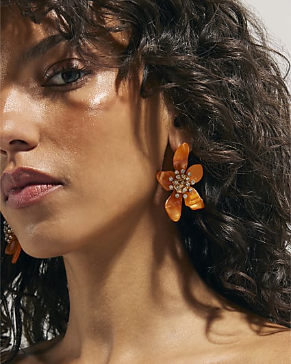 Orange Orchid Earrings