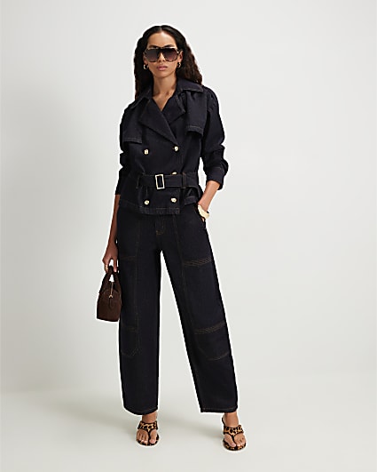 Navy Contrast Stitch Cargo Jeans