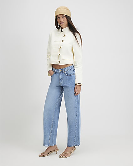 Blue Mid Rise Classic Barrel Leg Jeans