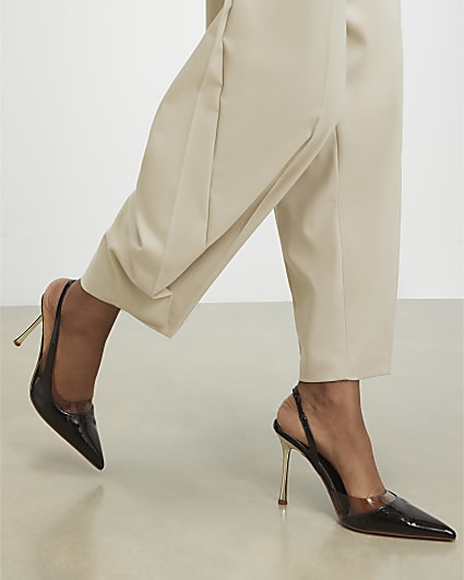 Brown Wide Fit Perspex Slingback Court Heels