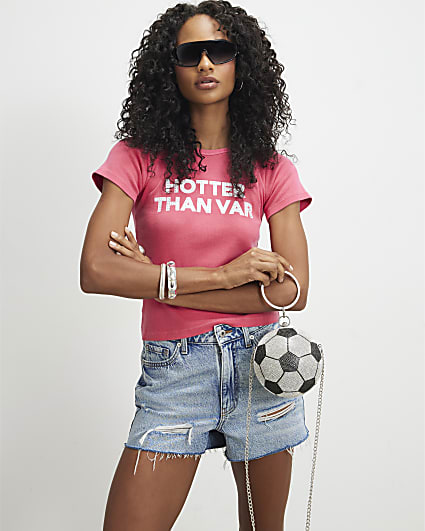 Silver Football Diamante Clutch Bag
