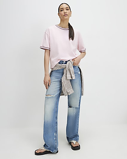 Pink Cotton Whipstitch Trim T-Shirt