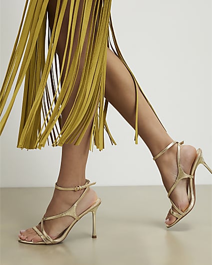 Gold Wide Fit Barely There Heeled Sandals
