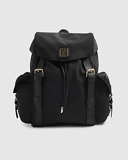 Black Soft Pocket Buckle Backpack
