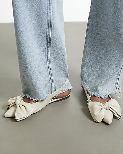Cream Wide Fit Bow Point Slingback Shoes