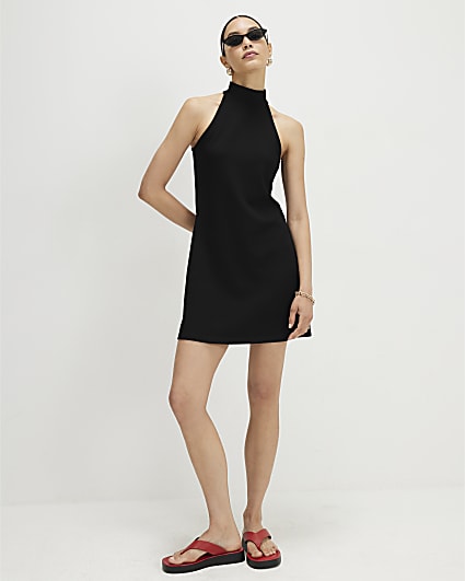 Black Premium Halter Neck Mini Dress