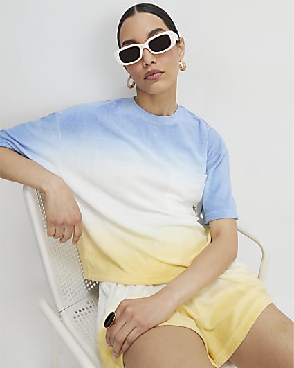 Blue Ombre Towelling T-Shirt
