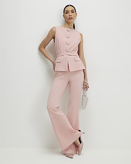 Pink Diamante Button Jumpsuit