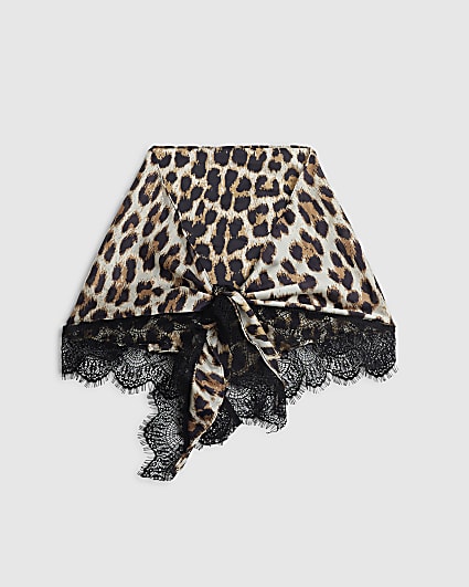 Brown Leopard Lace Trim Scarf