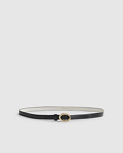 Black Oval Buckle Slim Belt