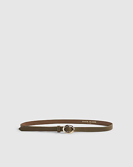 Green Oval Buckle Slim Belt