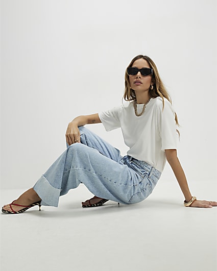 White Short Sleeve Shoulder Pad Bodysuit