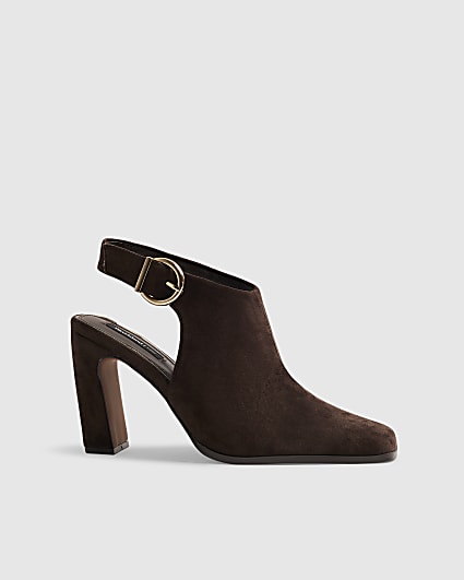 Brown Faux Suede Backless Shoe Boot