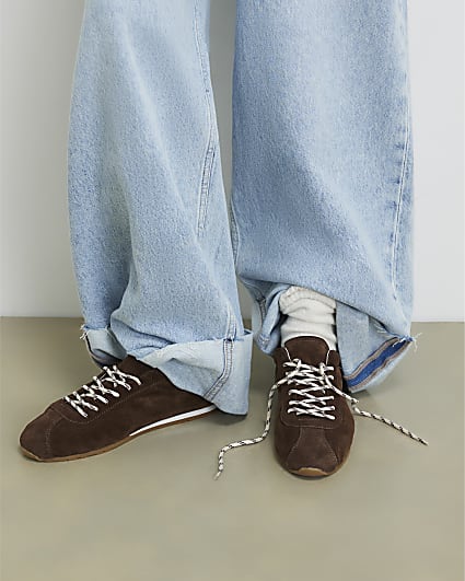 Brown Suede Lace Up Trainers