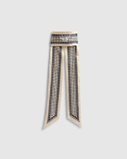 Cream Geometric Skinny Scarf