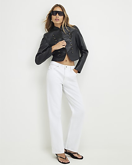 White Mid Rise 90s Slim Straight Leg Jeans