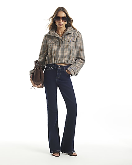 Navy High Waisted Slim Fit Flared Jeans