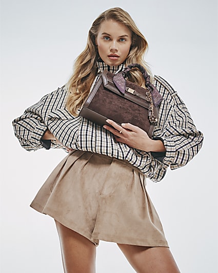 Brown Scarf Charm Cross Body Tote Bag