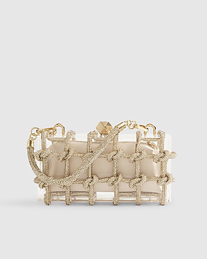 Gold Diamante Rope Clear Clutch Bag