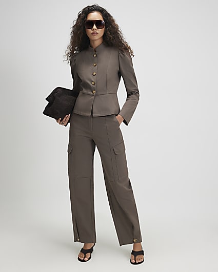 Brown Utility Barrel Leg Trousers