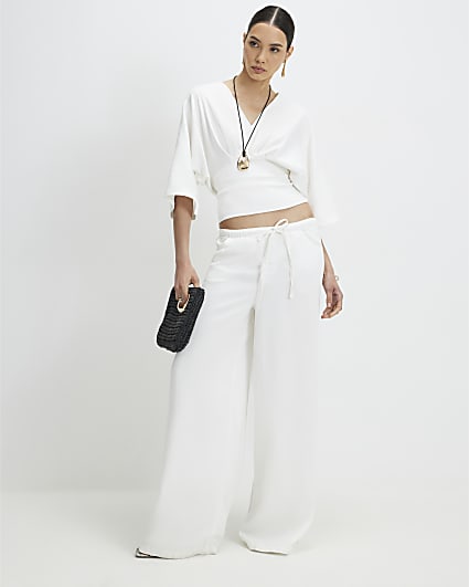 White Kimono Sleeve Cotton Blend T-shirt