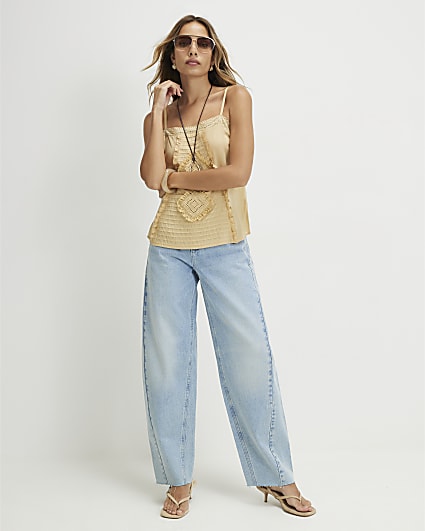 Blue Twist Seam Barrel Leg Jeans