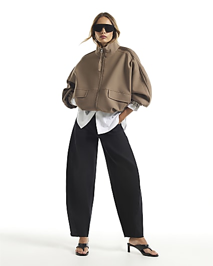 Black Twist Seam Barrel Leg Jeans