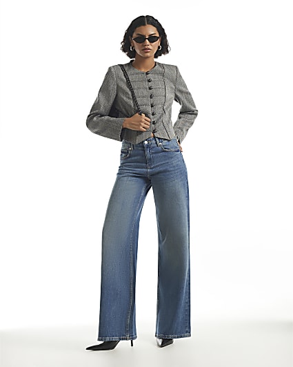 Blue High Waisted Washed Wide Leg Jeans