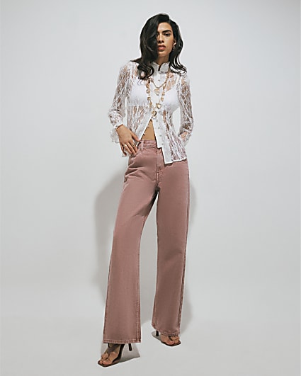 Pink High Waisted Relaxed Straight Leg Jeans
