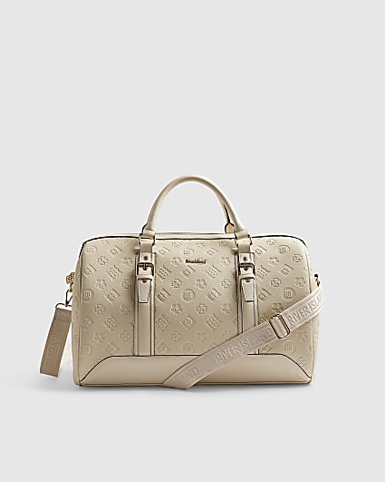 Cream Embossed Monogram Barrel Bag