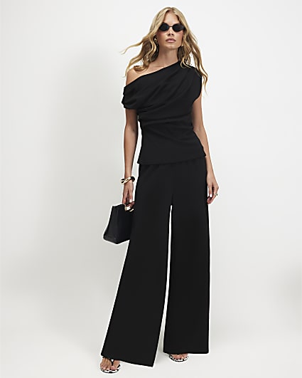 Black Jersey Wide Leg Trousers