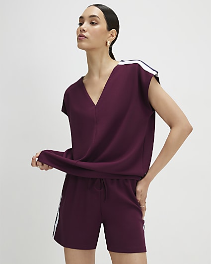 Red Premium Tape V Neck Top