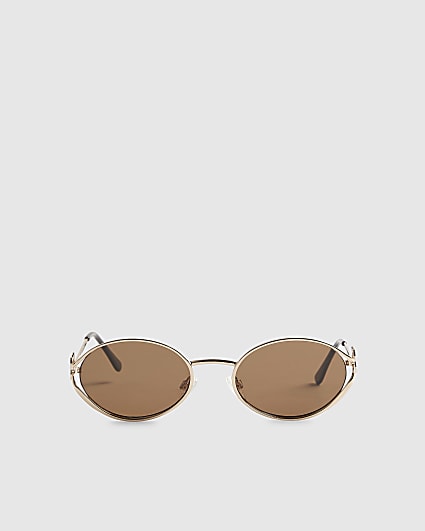 Gold Oval Metal Trim Slim Sunglasses